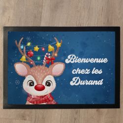 Tapis de porte personnalisé Noël - Motif renne de Noël