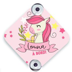 Plaque voiture personnalisée Bébé à bord - Licorne 2