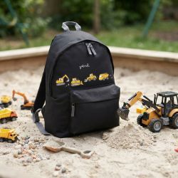 Sac à dos école personnalisé avec prénom | Engins de chantier - Couleur Noir Moyen 13L