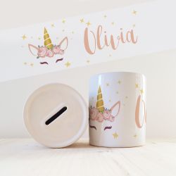 Tirelire  enfant avec prénom modèle Licorne 2