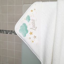 Cape de bain personnalisée en éponge | pour enfant | avec prénom | modèle Nuages