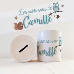 Tirelire  enfant avec prénom modèle Hibou