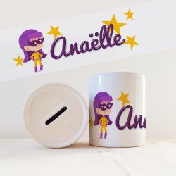 Tirelire enfant avec prénom modèle Héroïne