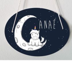 Plaque de porte chambre d'enfant personnalisable - modèle Anaé - Licorne