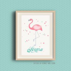 Affiche à encadrer pour chambre d'enfant - Flamand rose tropical