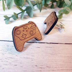 Paire de boutons de manchettes en bois Gamer - Manette jeux vidéo