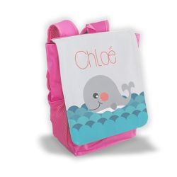 Sac à dos pour enfant personnalisé avec prénom modèle baleine rose