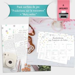 ** A imprimer ** Pack cartons de jeu "Prédictions sur la naissance" + "Mots mêlés"