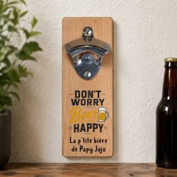 Décapsuleur mural personnalisé Papy en bois – Cadeau original pour grand-père amateur de bière