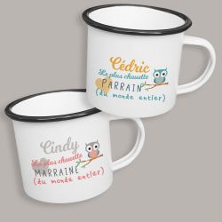 Tasse émaillée personnalisable pour chouette parrain / marraine