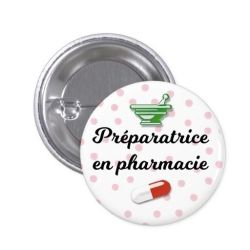 Badge Préparatrice en pharmacie à épingle fond à pois