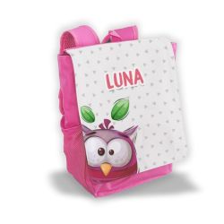 Sac à dos pour enfant personnalisé avec prénom modèle Hibou rose