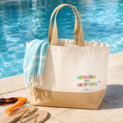Grand sac personnalisé Nounou en vacances – Cabas de plage personnalisé avec prénom | Idée cadeau nounou fin d'année