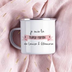 Tasse émaillée personnalisée Super Maman | Cadeau fête des mères