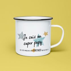 Tasse émaillée personnalisable Je suis un super papy