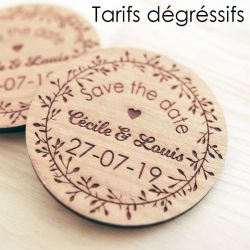 Magnets Save the date personnalisées| Mariage | en bois fleuris