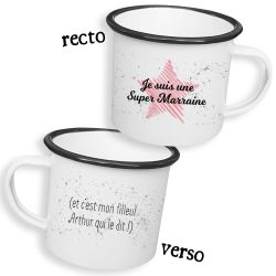 Tasse émaillée personnalisable recto/verso pour marraine