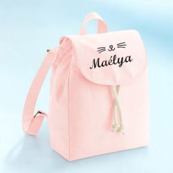 Sac à dos maternelle motif Moustache de chat| Cartable personnalisé maternelle avec prénom