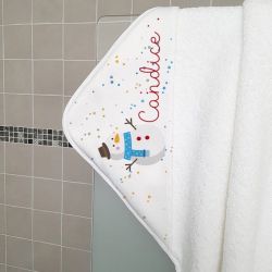 Cape de bain personnalisée en éponge | pour enfant | avec prénom | modèle Bonhomme de neige