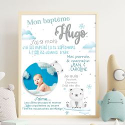 Affiche de baptême personnalisée à encadrer - Ours