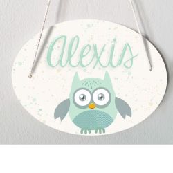 Plaque de porte chambre d'enfant personnalisable - modèle Alexis - chouette