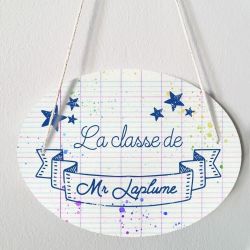 Plaque porte personnalisable - Etoiles bleues - salle de classe