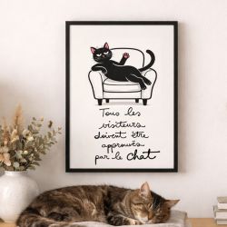Affiche murale chat humoristique – Tous les visiteurs doivent être approuvés par le chat