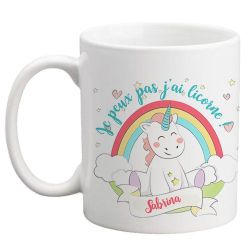 Mug personnalisable recto Je peux pas j'ai licorne !