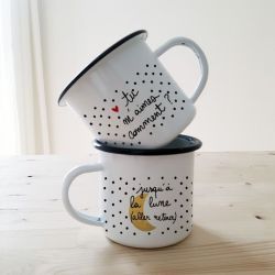 Duo de tasses émaillées (recto/verso) pour couple modèle Lune