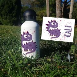 Gourde ou bouteille personnalisée pour enfant modèle Dino mauve