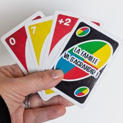 Sticker annonce grossesse pour carte Uno – Demande parrain / marraine