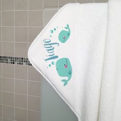 Cape de bain personnalisée en éponge | pour enfant | avec prénom | modèle Baleine