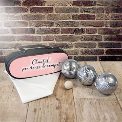 Sacoche de rangement boules de pétanque personnalisée fond rose | Idée Cadeau fête des mères