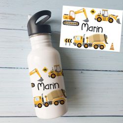 Gourde ou bouteille personnalisée pour enfant Chantier camion toupie