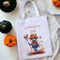 Tote bag enfant personnalisé squelette halloween