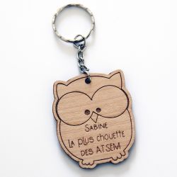 Porte clé personnalisable Chouette en bois