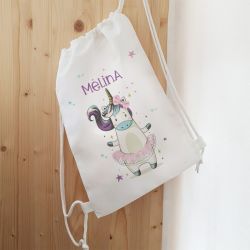 Sac de sport enfant personnalisable modèle Licorne à tutu