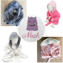 Peignoir enfant brodé Monstre mauve