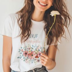 Tshirt EVJF Mariage blanc motif fleurs