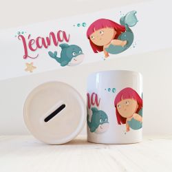 Tirelire  enfant avec prénom modèle Sirène