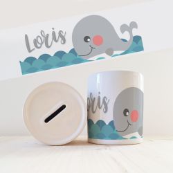 Tirelire  enfant avec prénom modèle Baleine