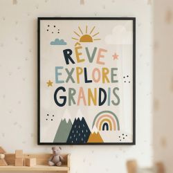 Affiche murale 'Rêve, Explore, Grandis' | Affiche enfant pour chambre de bébé et enfant