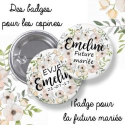 Badges EVJF rond grand format en métal - modèle fleuri| romantique -