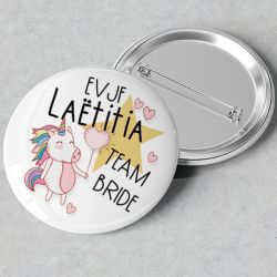 Badges EVJF rond grand format en métal - modèle Laëtitia| licorne