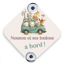 Pancarte à ventouse personnalisée Nounou à bord - Modèle Animaux