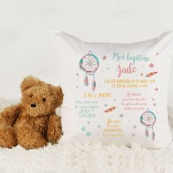 Coussin de baptême personnalisé - Attrape rêves rose