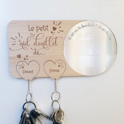 Accroche Clés + miroir gravé en bois | Idée cadeau Saint Valentin