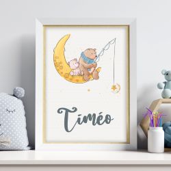 Affiche à encadrer pour chambre d'enfant - Ours et lune