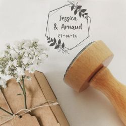 Tampon personnalisé | Mariage | Hexagone fleuri