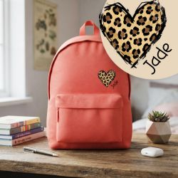 Sac à dos école enfant personnalisé avec prénom | Lépoard - Couleur Corail Grand 18L